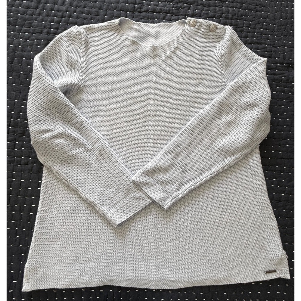 Saint James France Pale Blue Textured Knit Shoulder Button Sailor Sweater XL